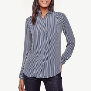 Ann Taylor Striped Ruffle Neck Blouse